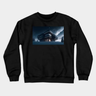 Black futuristic house in snowy place Crewneck Sweatshirt